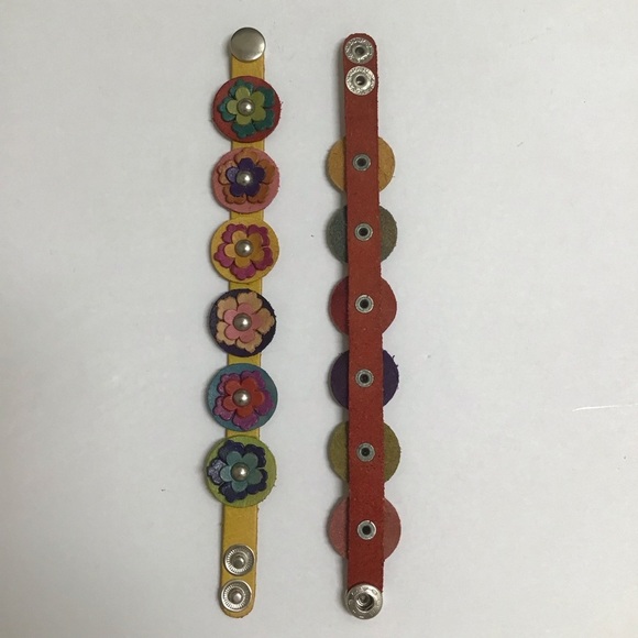 NEW 100% Leather Daisy Flower Bracelet Handmade Mexico Boho 2-Snap Festival*NOTE - Picture 3 of 12